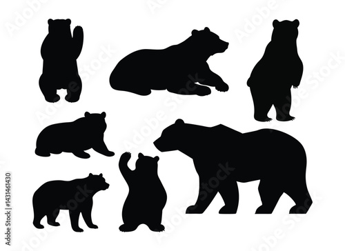 Bear silhouettes vector set.