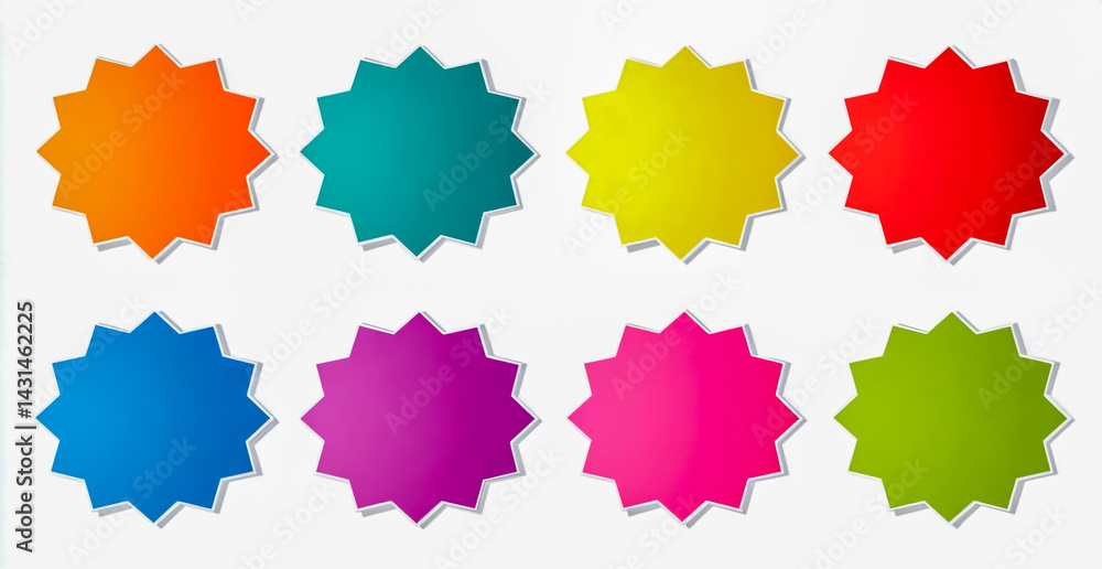6 simple, star-shaped, colorful labels isolated on a white background, clipart 6 simple, star-shaped, colorful labels isolated on a white background, clipart