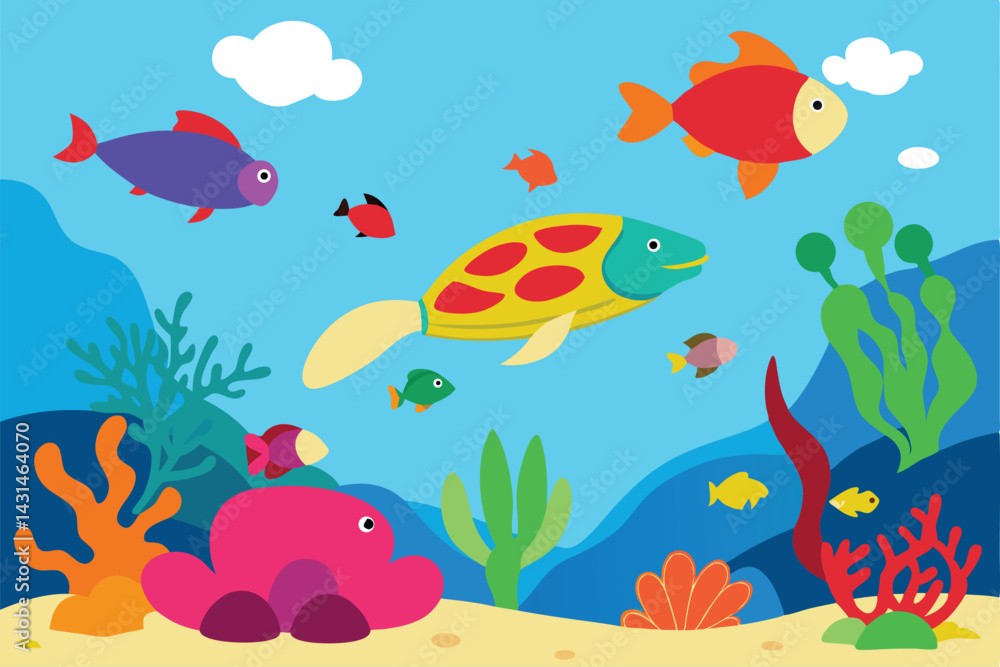 Naklejka premium a-vibrant-underwater-scene-with-a-variety-of-fish-.eps