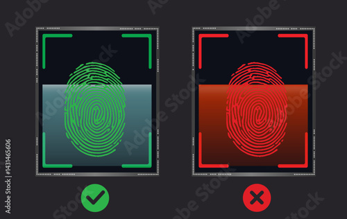 Digital Fingerprint scanner on circuit board with Cyber security illustration