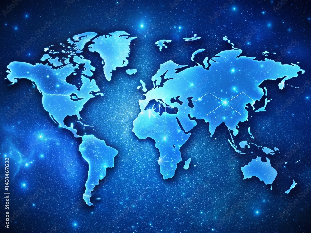 Naklejka premium Celestial Globe: Starry Night World Map with Copy Space for Text