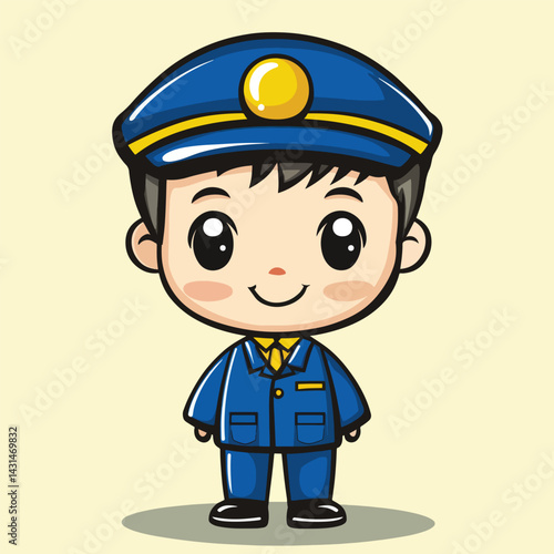 Bus Conductor boy mascot cute cartoon no details solid background bright