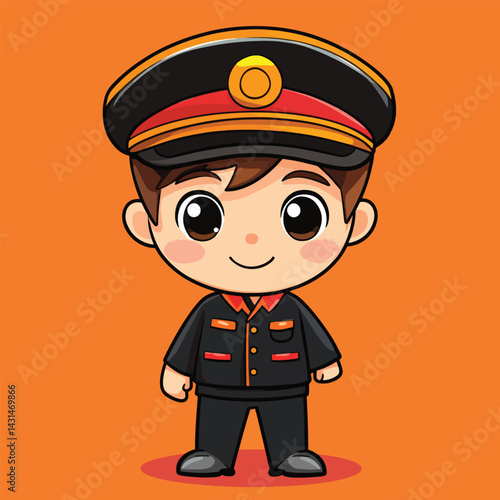 Bus Conductor boy mascot cute cartoon no details solid background bright