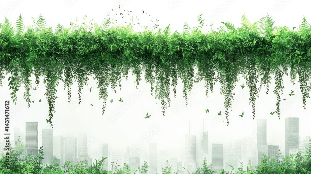 Fototapeta premium Lush greenery cascading over cityscape