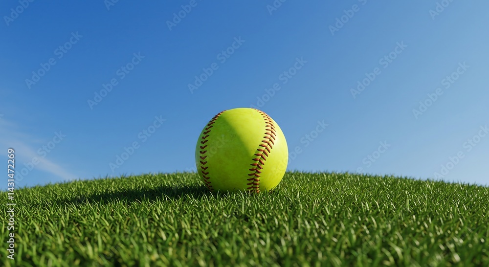 Softball on Green Grass Under a Blue Sky: A Serene Summer Sportscape Softball on Green Grass Under a Blue Sky: A Serene Summer Sportscape