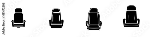 Black and white vector illustration of various car seat designs showcasing different styles and shapes