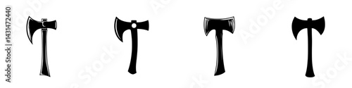 Vector illustration of various axe designs showcasing sharp edges and distinct features in black and white