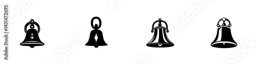Vector illustration of various bell designs in black and white style for decorative and symbolic use