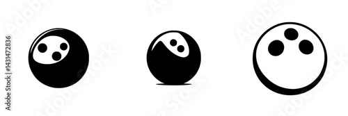 Vector illustration of black and white bowling balls showcasing different designs and styles for graphic projects