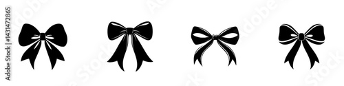 Collection of vector illustrations featuring elegant black and white bow designs suitable for decoration and branding