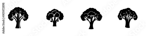 Various black and white vector tree illustrations suitable for design and creative projects