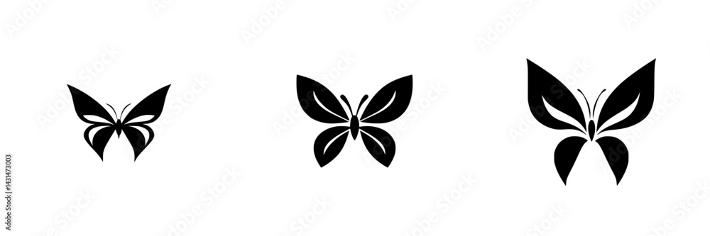 Vector illustration of black and white butterfly icons featuring varying sizes and designs, perfect for graphic elements and floral themes Vector illustration of black and white butterfly icons featuring varying sizes and designs, perfect for graphic elements and floral themes