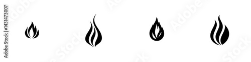 Vector illustration of black and white flame icons with varying shapes and sizes for design projects and creative applications