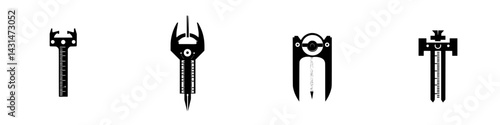 Vector illustration of black and white measuring tools including calipers and rulers for design and drafting purposes without specific branding