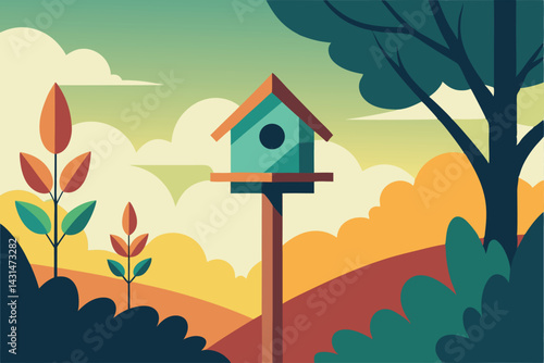 birdhouse-on-a-tree-in-bright-garden--.eps