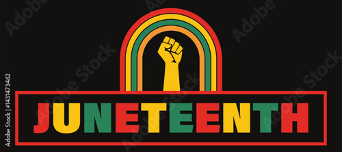 Juneteenth Freedom Day June 19 - African-American Independence Day. Day of freedom and emancipation a human hand with a rainbow in the background.