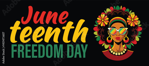 Juneteenth Freedom Day June 19 - African-American Independence Day. Day of freedom and emancipation Vector illustration on black background.