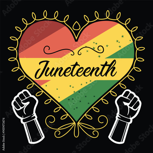 Juneteenth Freedom Day June 19 - African-American Independence Day. Day of freedom and emancipation graphic over black background