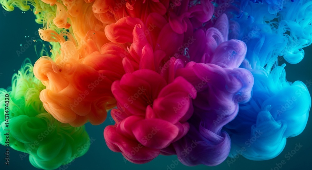 Obraz premium Colorful Ink Flowing in Water Against a Dark Background 
