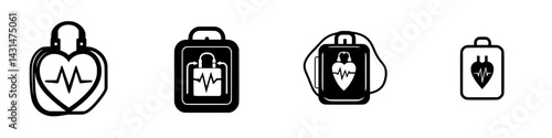 Heartbeat design icons in black and white showcasing medical and health-related symbols for wellness themes