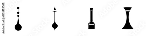 Vector illustration of laboratory glassware icons in black and white featuring various shapes and designs