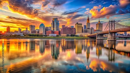 Cincinnati Skyline Panorama: Ohio River & Cityscape at Sunset