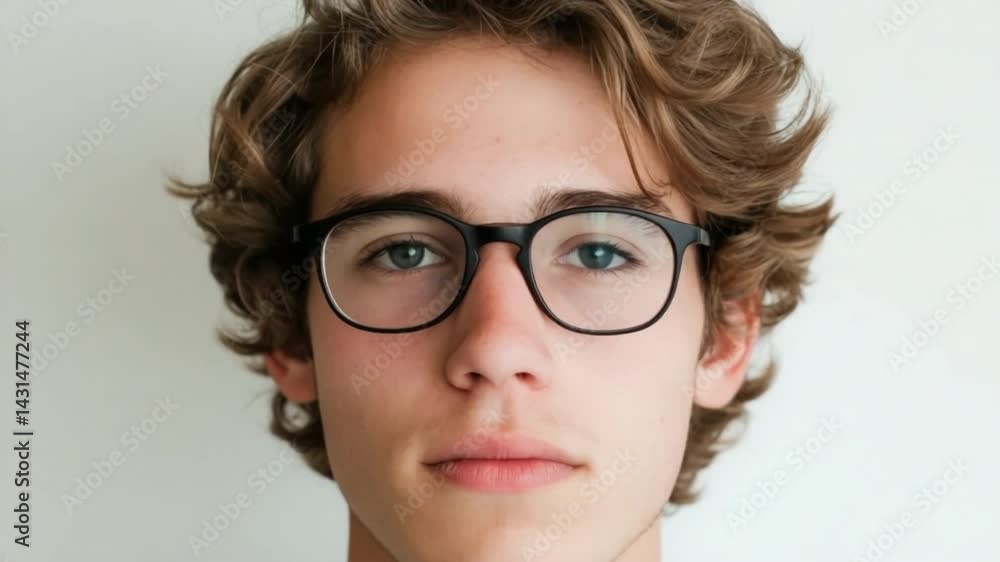 Portrait of a Young Man with Glasses: A close-up studio portrait of a young man with wavy hair wearing stylish spectacles, conveying a sense of youthful sophistication and intellectual curiosity. Portrait of a Young Man with Glasses: A close-up studio portrait of a young man with wavy hair wearing stylish spectacles, conveying a sense of youthful sophistication and intellectual curiosity.
