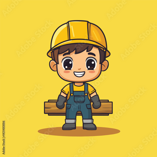 carpenter man mascot cute cartoon no details solid background bright