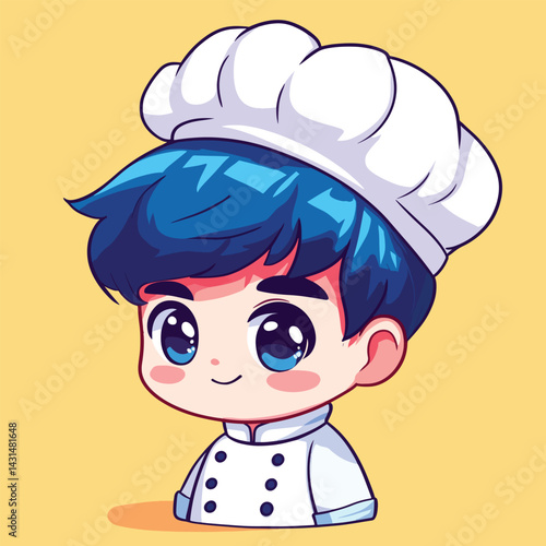 Chef boy mascot cute cartoon no details solid background bright