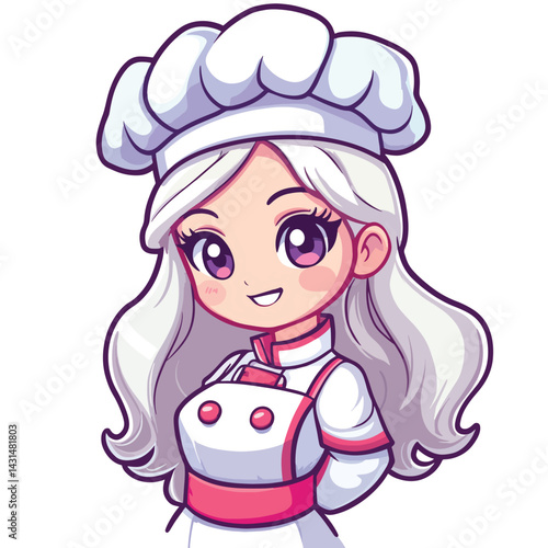Chef girl mascot cute cartoon no details solid background bright
