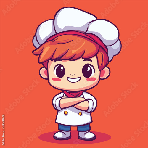 Chef boy mascot cute cartoon no details solid background bright
