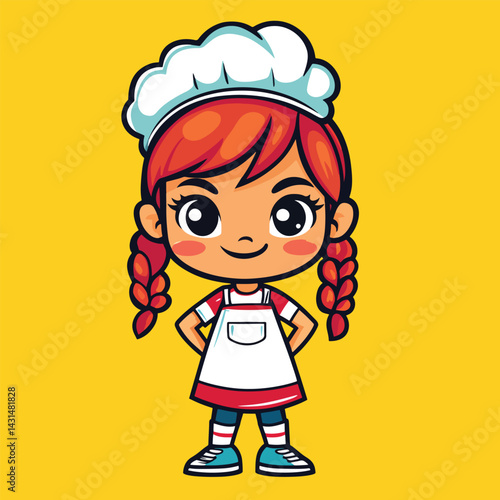 Chef girl mascot cute cartoon no details solid background bright