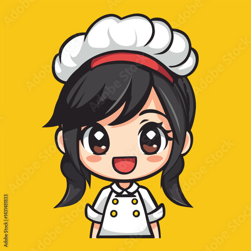 Chef girl mascot cute cartoon no details solid background bright