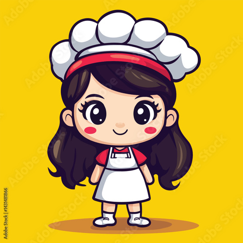 Chef girl mascot cute cartoon no details solid background bright