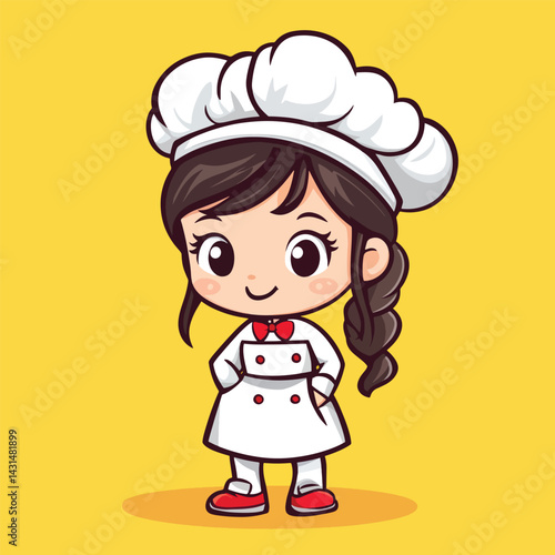 Chef girl mascot cute cartoon no details solid background bright