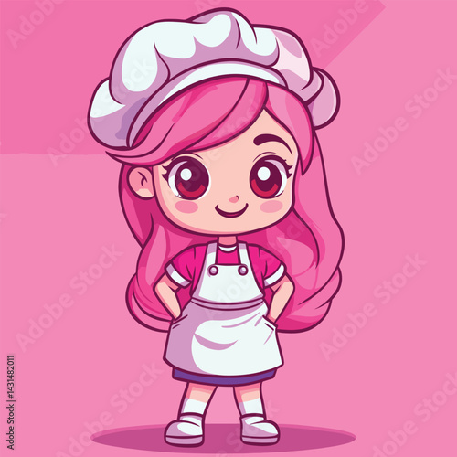 Chef girl mascot cute cartoon no details solid background bright