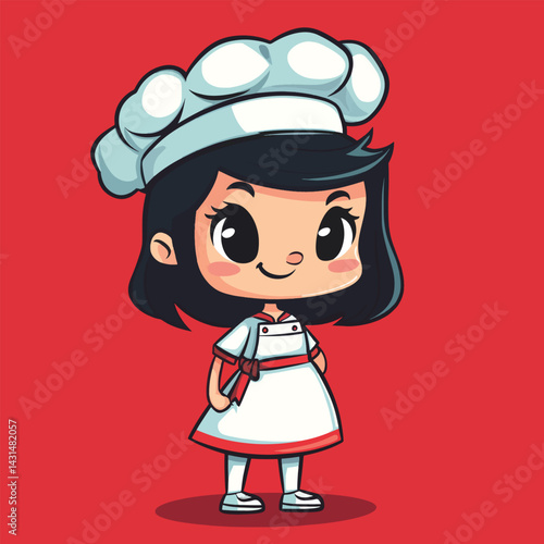 Chef girl mascot cute cartoon no details solid background bright