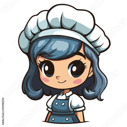 Chef girl mascot cute cartoon no details solid background bright