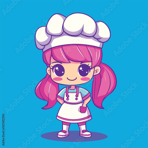 Chef girl mascot cute cartoon no details solid background bright