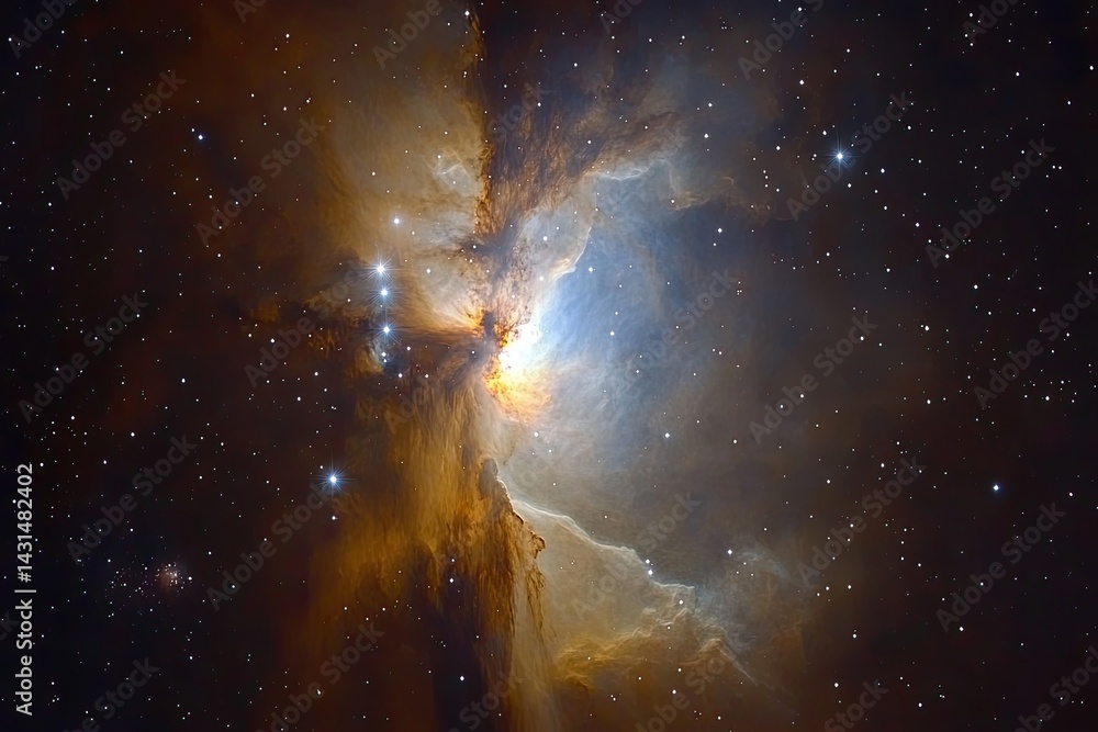 Obraz premium Cosmic clouds of gas and dust illuminate the vast expanse of space, speckled with distant stars