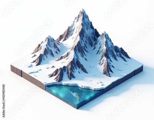 Mountain and Lake Cross Section Isometric View