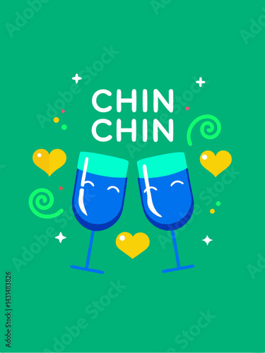 Happy Cheers Cartoon Wine Glasses Toast Chin Chin