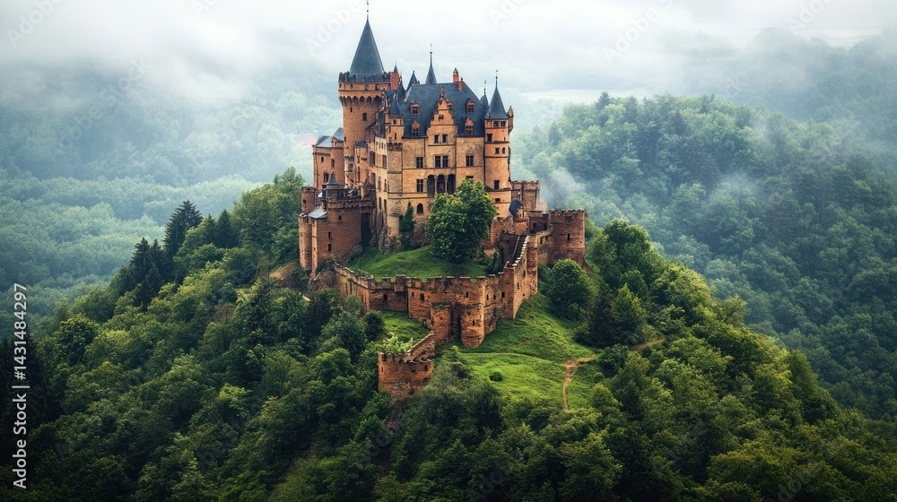Enchanted Castle Amidst Verdant Hills: A Fairytale Vista Enchanted Castle Amidst Verdant Hills: A Fairytale Vista