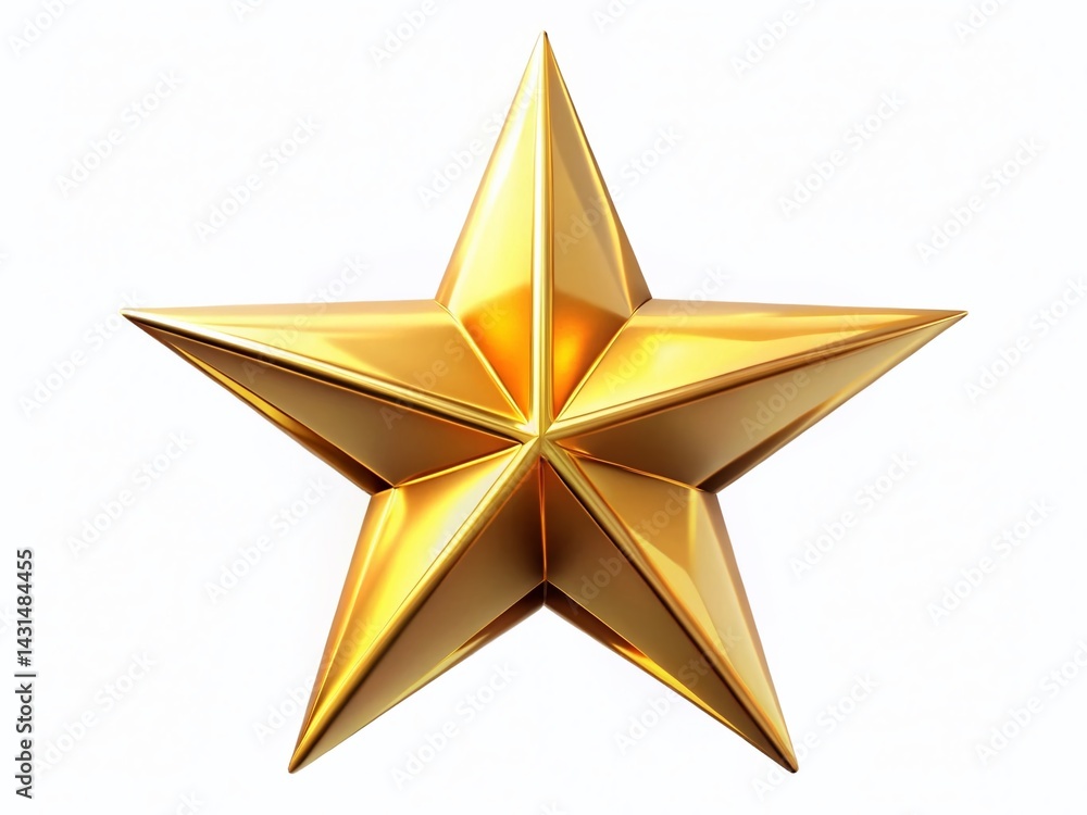 Fototapeta premium Close-up of Single Gold Star on White Background - High-Resolution AI Generated Stock Photo
