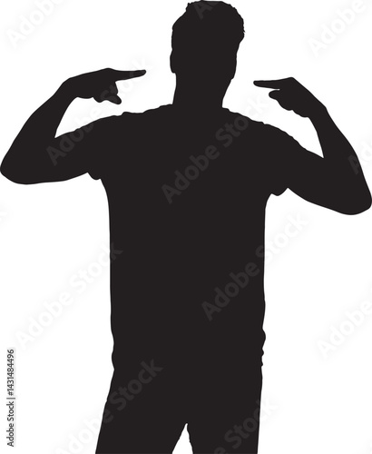 vector; silhouette of front view of a  man points to himself