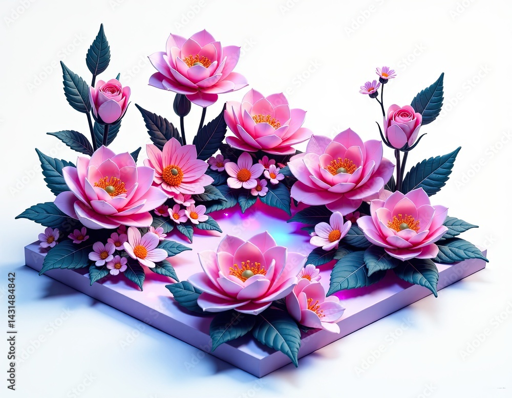 Pink Lotus Flower Arrangement on a Platform