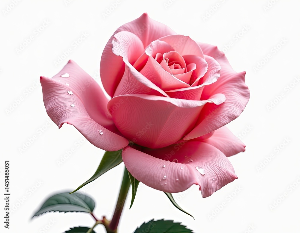 Pink Rose with Dew Drops - Close-up Macro Photography