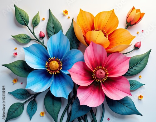 Obraz na płótnie Colorful Paper Flowers on White Background w salonie