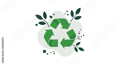 Eco-friendly recycling symbol with plants on a light background  