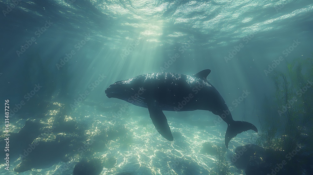 Fototapeta premium Mesmerizing deep sea whale adventure high resolution HD wallpaper